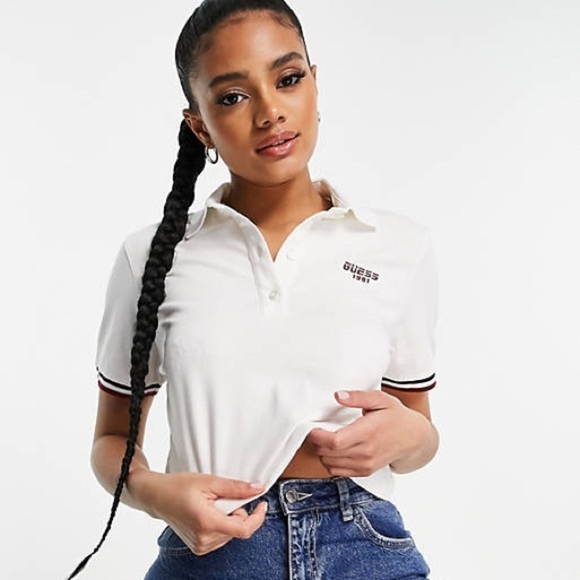 New GUESS Cropped Logo Polo Shirt SZ S - Picture 2 of 4
